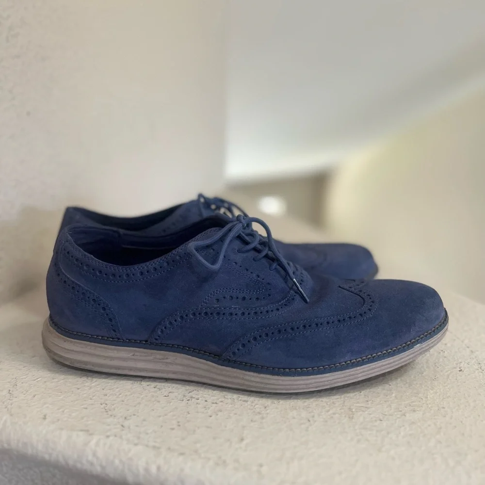 Cole Haan Lunargrand Navy Blue Suede Wingtip Oxford Men's Size 11‎ Office Shoes